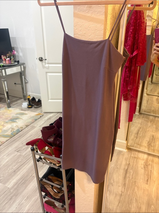 Dresses & Skirts - Slip Midi Dress in Mauve - Minimal Spaghetti Strap Dress